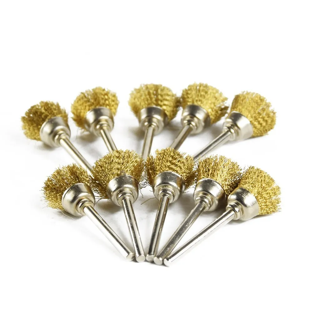 Fenhan 10Pcs Wire Wheel Brushes Set Buffing Polishing Wheels 1/8'' Shank Mandrel Pen Brushes Kit Accessories For Rotary Tools