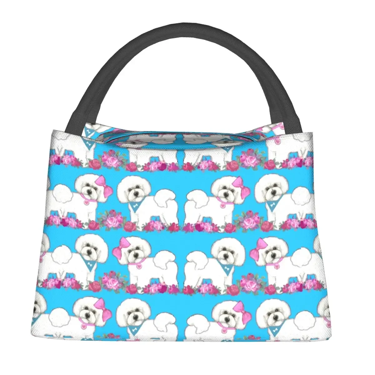 

Cute Dog Lunch Bag Pink Rose Floral Office Lunch Box For Women Kawaii Print Thermal Lunch Bags Waterproof Cooler Bag