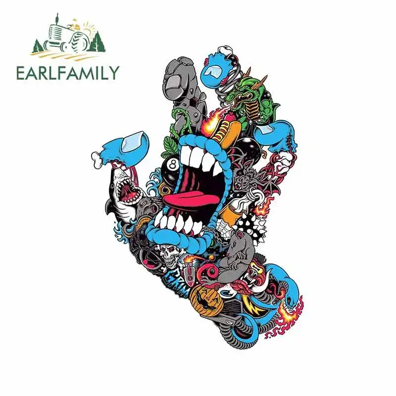 EARLFAMILY 13cm x 9.2cm Screaming Hand Funny Car Stickers Demon Material Accumulation Cartoon Decal Vinyl Surfboard Decoration