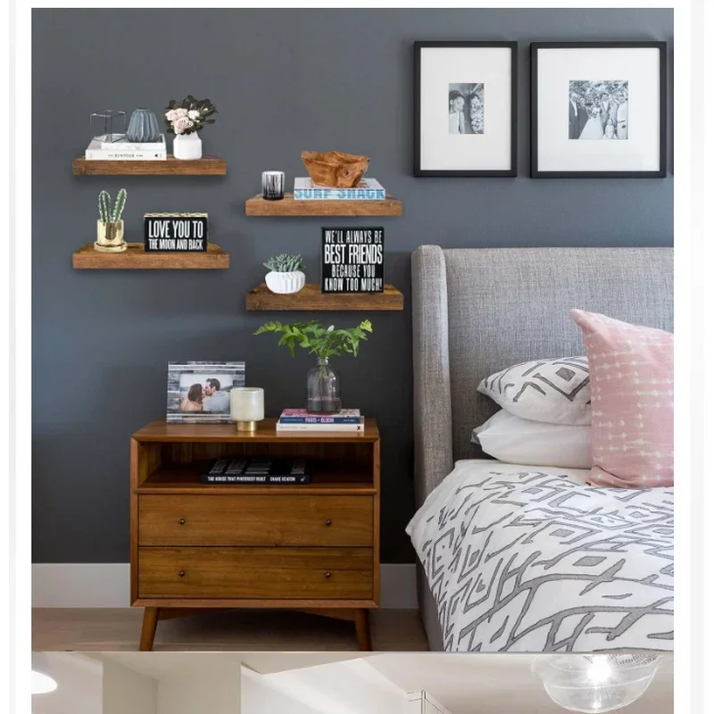 Space-Saving Solid Wood Wall Shelf, Horizontal Strip Floating Rack for Living Room Bedroom Storage Display