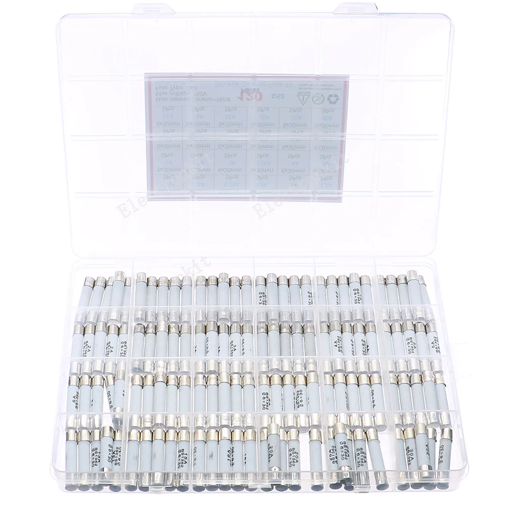 120Pcs 24Value 6x30mm 250V 0.1A-30A Fast Blow Ceramic Fuse Assorted kit