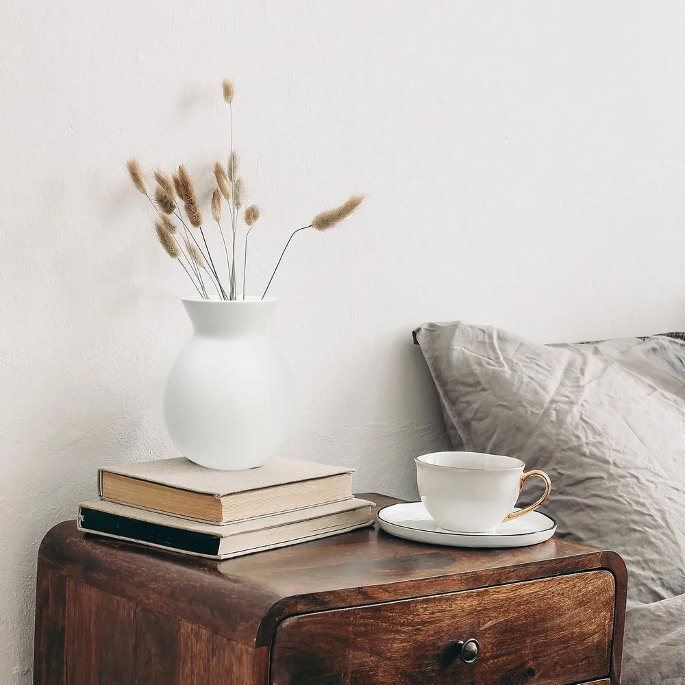 Solid White Ceramic Vase 8 Inch Round Minimalist Flower Holder for Home Decor Indoor Use