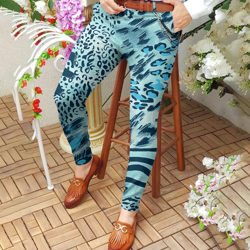 Vintage Pattern Printed Slim Fit Pencil Pants Men 2023 Spring Summer Casual Mid Waist Skinny Straight Trousers Mens Streetwear