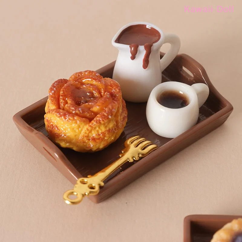 [DO]Puppenhaus-Miniatur-Kaffee- und Gebäck-Set, realistisches Essens-Tablett, Puppenhaus-Küchenzubehör für Rollenspiele und Szenenlayout[DO] – Detail 10