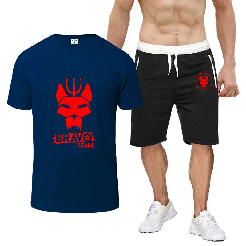 

vBravo Team Symbol Seal Team Quick-drying Short-sleeved Sports and Fitness Breathable T-shirt Beach Half Pants Suits