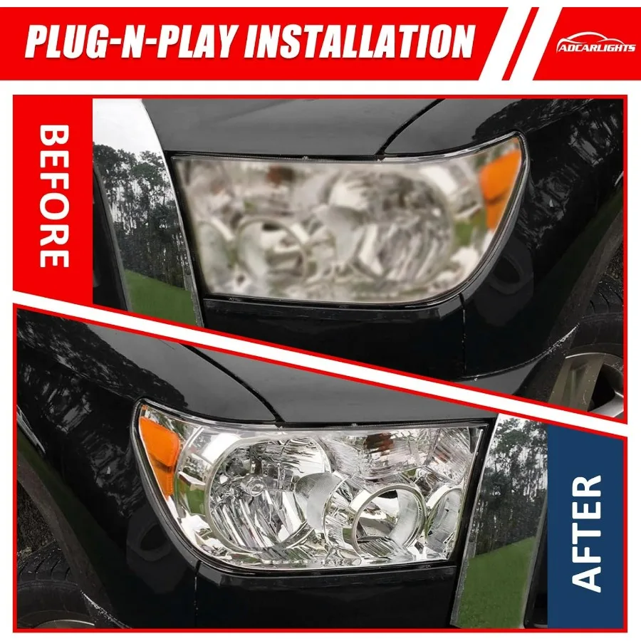 متوافق مع مصابيح تويوتا تندرا 2007-2013 (نماذج تسوية المصابيح الأمامية W/o) 2008-2017 المصابيح الأمامية تويوتا سيكويا (12-14 موديلًا بدون #5