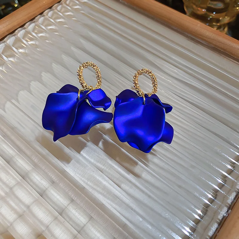 Exaggerated Red Blue Acrylic Flower Petal Dangle Drop Earrings for Women Wedding Bridal Party Earring Statement Jewelry Gifts