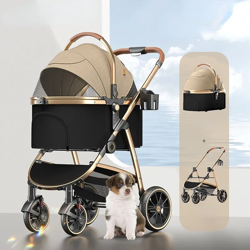 Big Detachable Pet Stroller Dog Cart with Aluminum Alloy Frame 4 Wheel Cat Trolley Load Bearing 20kg Dog Stroller with Brake