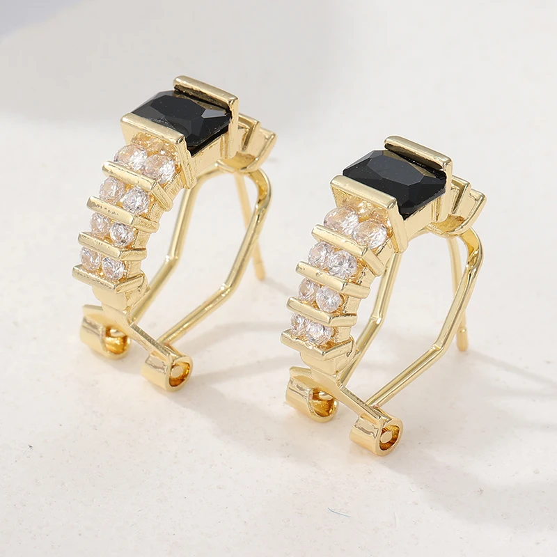 Ethnische Goldfarben Damen-Ohrringe Vintage-Design Metall mit Eingelegtem Schwarz-Weißem Zirkon Creolen für Frauen – Detail 2
