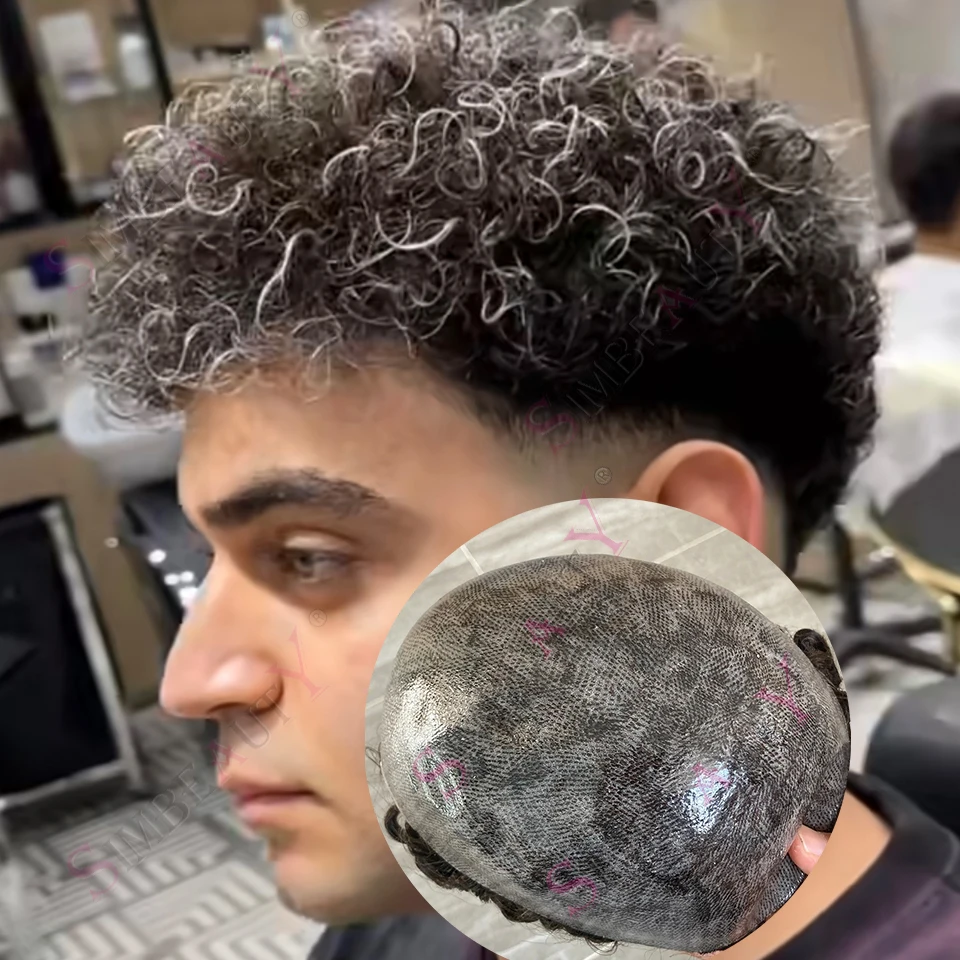 

12 мм афро вьющиеся прочные 0,1 мм полная кожа PU 1b40 1b80 серый черный # Мужской парик из натуральных волос, система Prosthesi, коричневый мужской парик