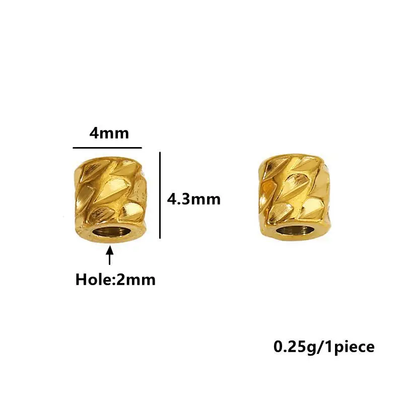20개 4mm PVD 스테인리스 스틸 록 텍스처 조각 튜브 비즈 참 스페이서 루즈 비즈 DIY 팔찌 쥬얼리 제작 액세서리