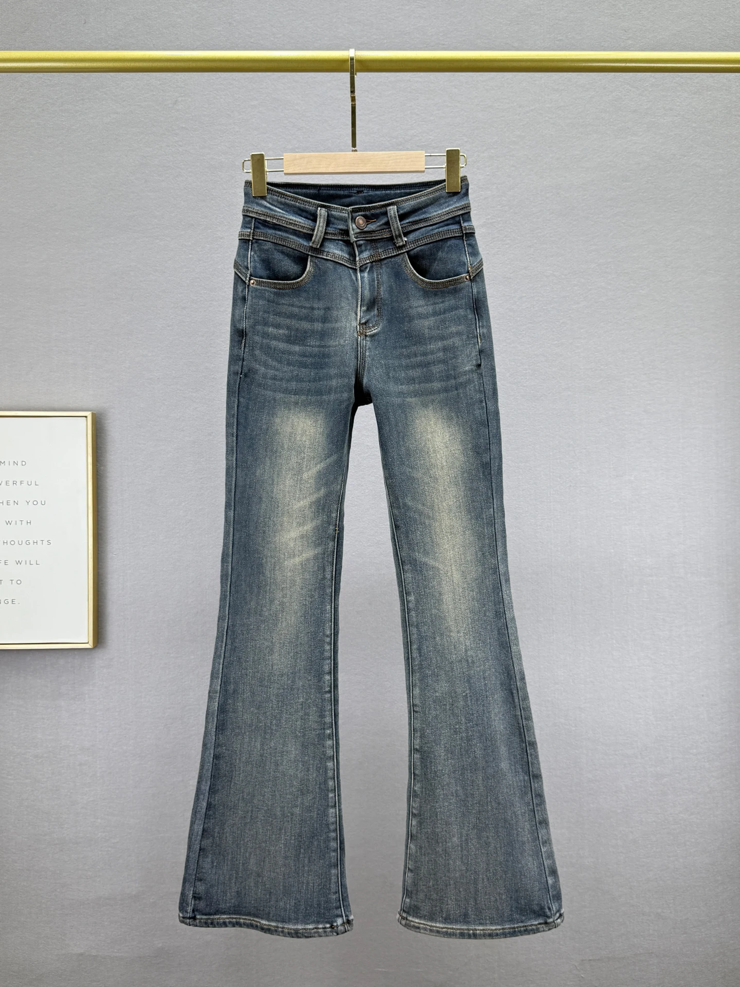 

Женские зимние джинсы Fce Lined с высокой талией, облегающие, винтажные, с эффектом потертости, микро-клеш, новые, комфортные, из хлопкового стрейч-денима