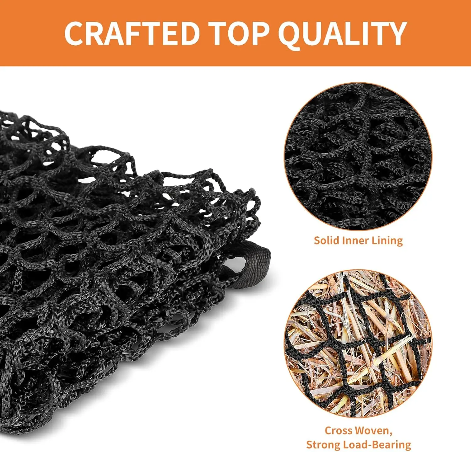 PP Slow-Feed Hay Net 3ft 38mm Mesh 5mm Twine for Horses, Goats