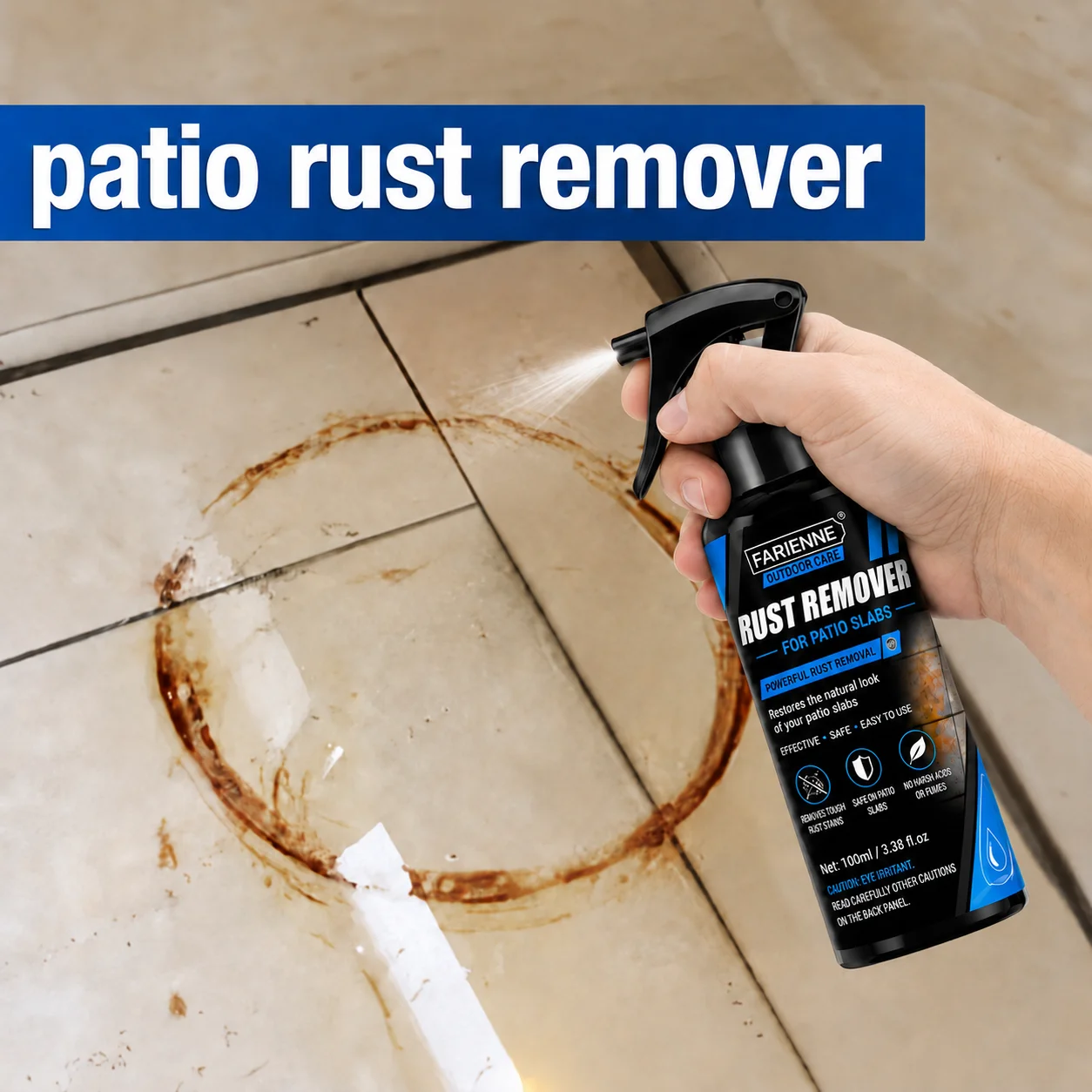 FARIENNE Patio Rust Remover Spray Tile Stone Tub Yellow Stain Cleaner For Car Alloy Wheel Iron Stains Indoor Outdoor Slabs