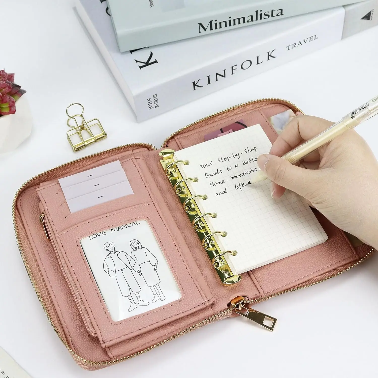 A7 Leather Budget Binder Cash Envelopes System Wallet Budget Planner Organizer 6 Ring PU Leather Cover Notebook with Zipper