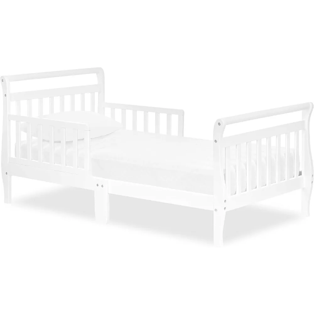 

Classic Sleigh Toddler Bed in White, JPMA Certified, Comes with Safety Rails, Non-Toxic Finishes, Low to Floor Design, Wooden