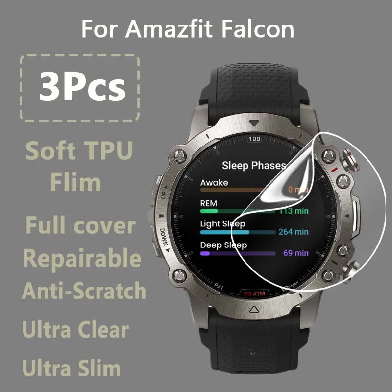 3Pcs For Amazfit Falcon GPS SmartWatch HD Clear Ultra Slim Soft Hydrogel Repairable Film Screen Protector- Not Tempered Glass