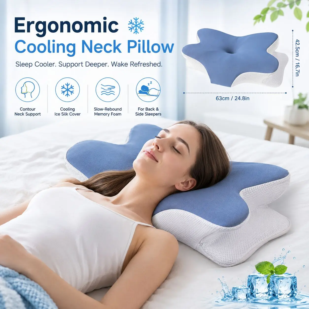 Memory Foam Cervical Pillow Ergonomic Neck Support Pillow for Back and Side Sleepers Promotes Spinal Alignment
