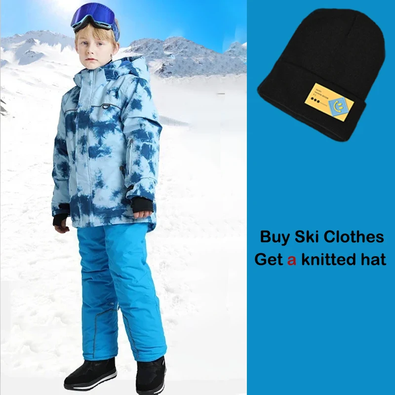 

Snowboard Wear Overalls Fleece Warm Hooded Boys Jackets Children Ski Suits Winter Ski Clothing Windproof Waterproof Kids Ski Set