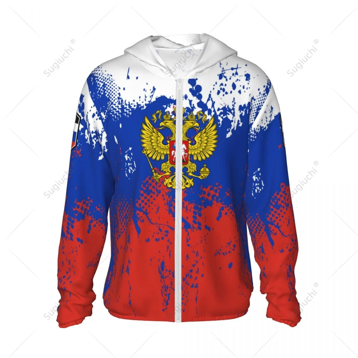 Russia Flag Sun Protection Hoodie Sunscreen Clothes Fishing Cycling Running Quick Dry Long Sleeve With Zipper Polyester