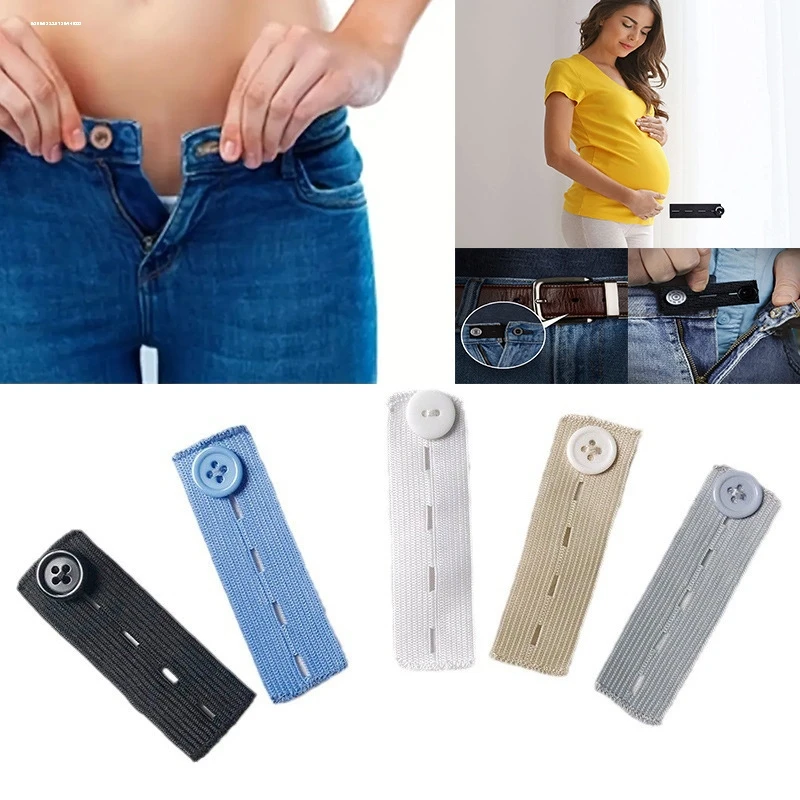 calcas-de-maternidade-pretas-e-brancas-com-cintura-elastica-e-botao-removivel-extensor-de-cintura-para-modificacao-de-calcas