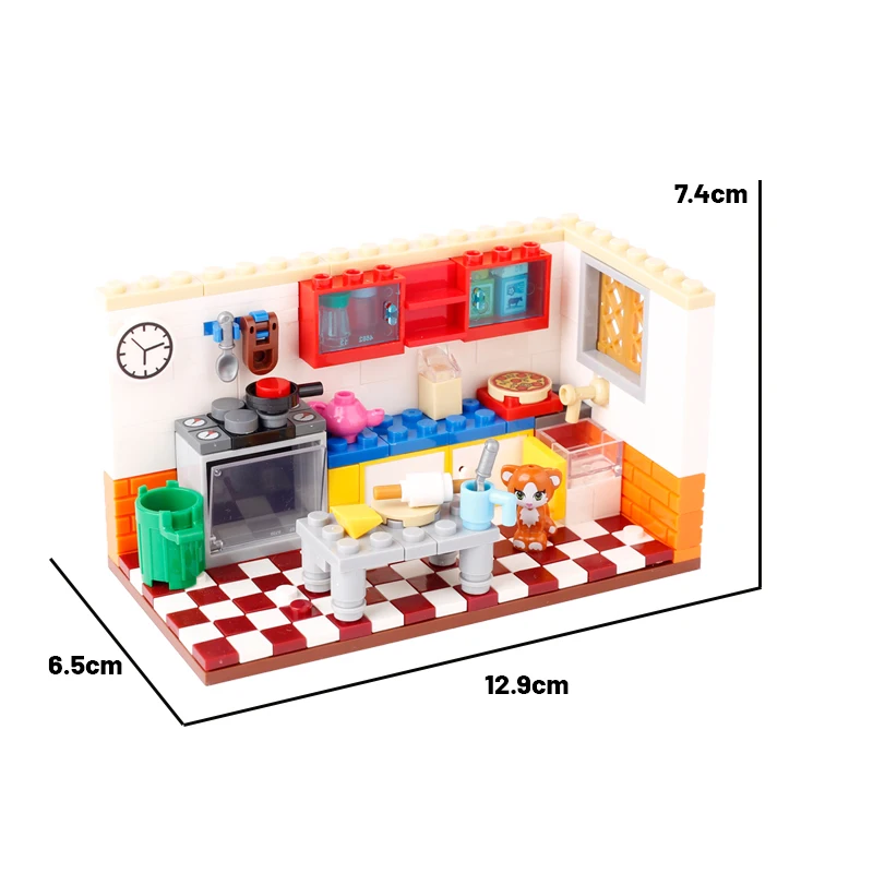 MOC City House Kitchen Room Building Blocks Kit utensili da cucina stufa cappa da cucina armadio da Bar bancone da Bar mattoni giocattoli regalo