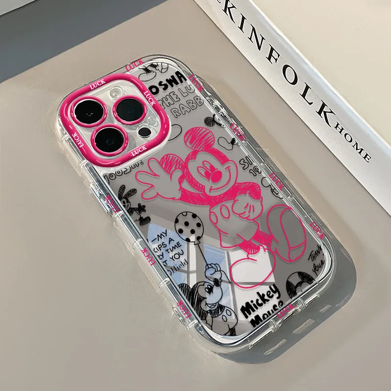 Funda de Teléfono con Espejo y Diseño de Mickey Mouse de Disney para iPhone 17 16 15 14 13 12 11 Pro Max X Xs XR Max 7 8 Plus SE, Suave y Resistente a Impactos