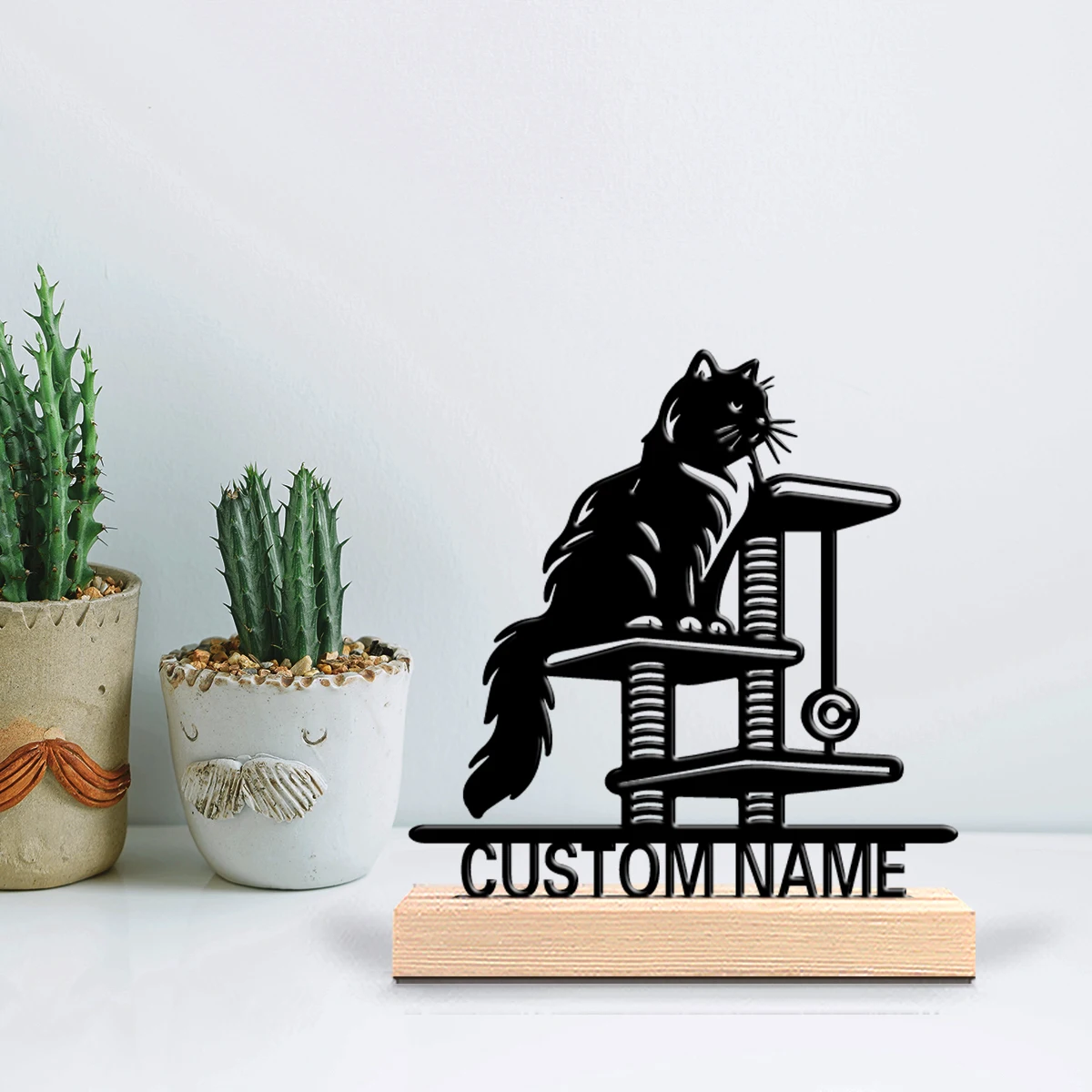 1pc Cute Personalized Custom cat Metal Statues Cosmic Wooden Base Decor for Space Enthusiasts Kids’ Rooms Sci-Fi Themed Offices