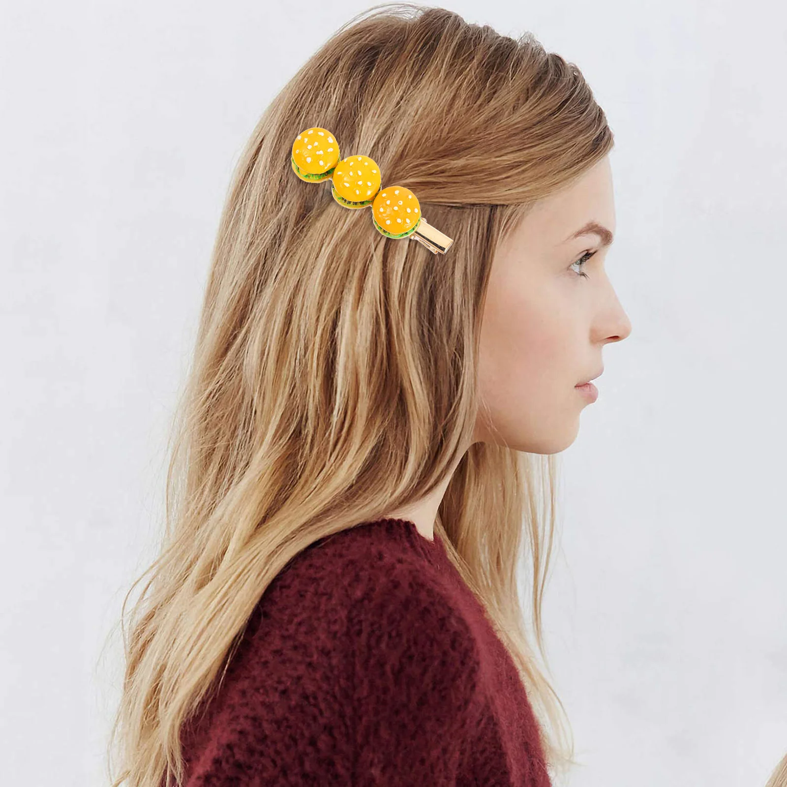 

3pcs Burger Shaped Hair Clip Resin Ferroalloy Non Slip Hairpin For Party Wedding Ceremony Daily Use Creative Food Theme Metal