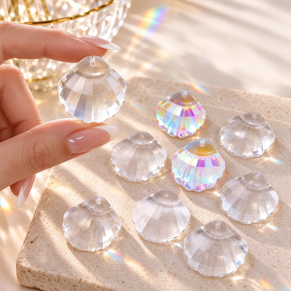 6pcs 30mm Crystal Faceted Seashell Beads AB Clear Prism Suncatcher Pendants Chandelier Parts Window Hanging DIY Craft Decor