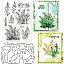 1Bag 2Pcs Fern Clear Stamps and Cutting Dies Silicone Clear Stamps Cards and Metal Die Cuts for Card Making and DIY Embossing