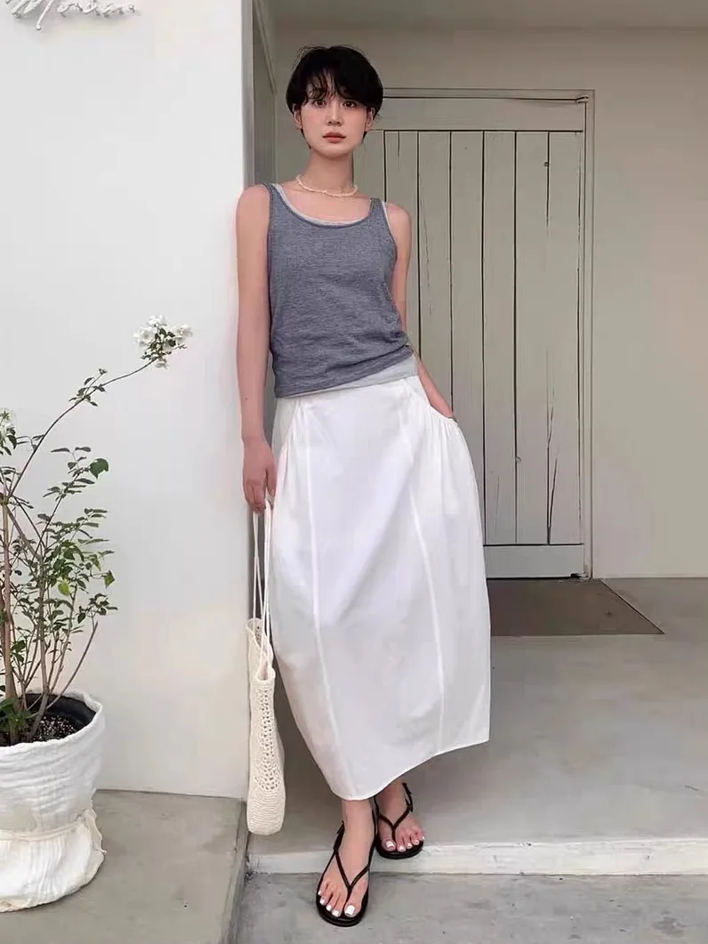 

Mia однотонная юбка с цветочным бутоном средней длины, женская хлопковая эластичная юбка с высокой талией Ci для поездок на работу, повседневная повседневная юбка