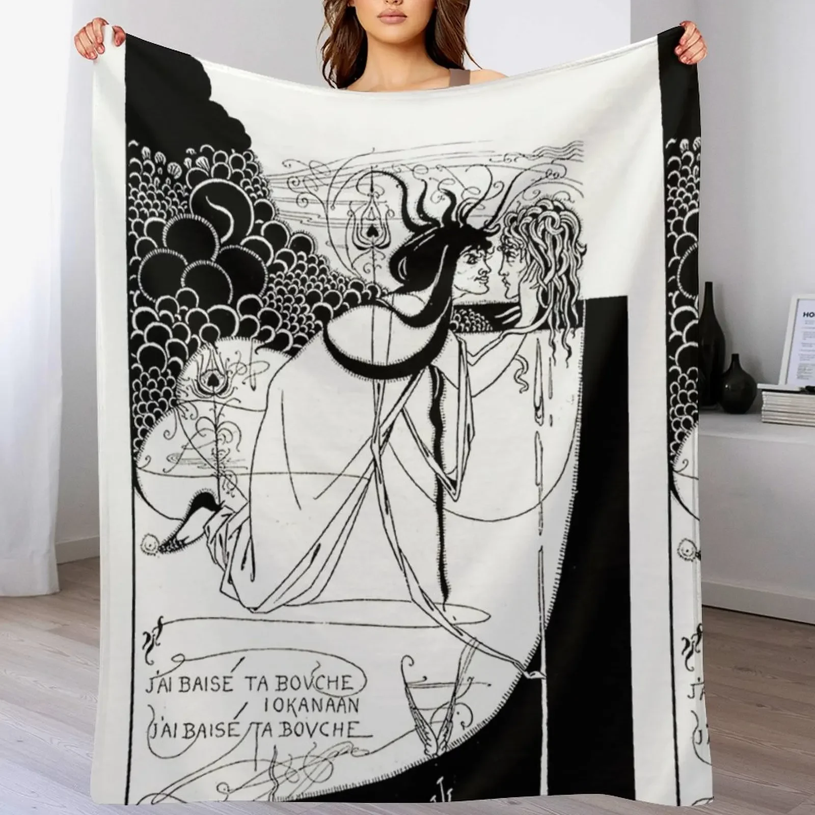 HD. I kissed your mouth; from Salomé, by Aubrey Beardsley (1893) Throw Blanket Bed covers Vintage Blankets