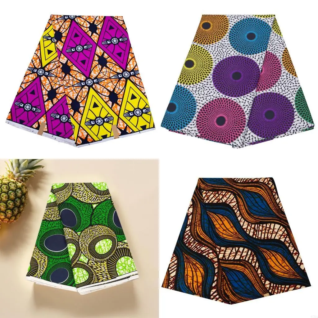 

97BA African Waxed Print Sewing Cloth Double Side Geometric Pattern Fabric For Cushions Covers Pillowcases Sewing Craft