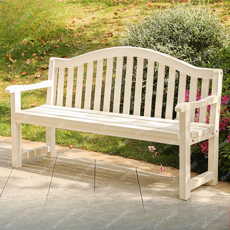 courtyard open-air leisure park chair outdoor bench preservative wood yard outdoor strip double solid wood back chair