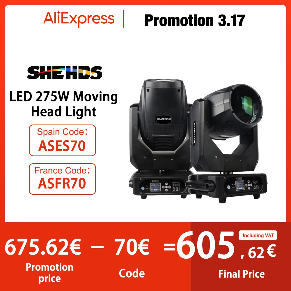 SHEHDS Super Power Beam 275W 10R Bulb Moving Head Double Prisms Rainbow Effect for Night Club Disco Christmas Lights Audience