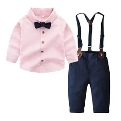 Korean Version Boys' Autumn Set Children's Wear Long Sleeved Shirt Strap Pants Two-piece Set for Children's Dresses