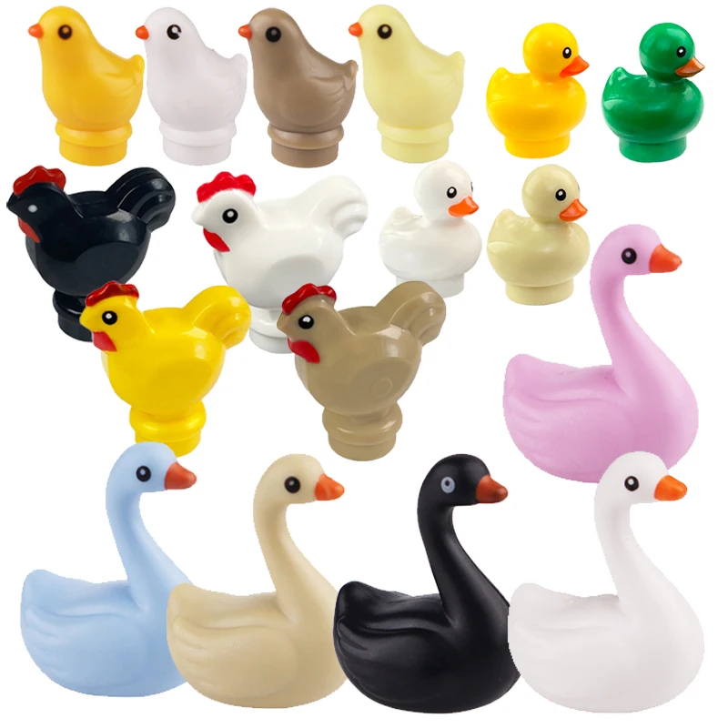 Building Blocks animal yellow Little ducks swan pond cock rooster chick poul farm domestic goose bird Accessories kids toys gift