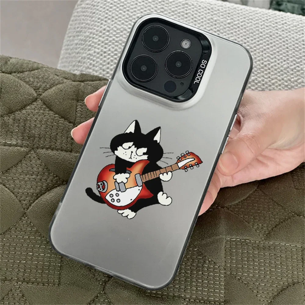 Casing Anime lucu kucing cocok untuk iPhone 15 16 Plus 11 12 13 14 Pro Max XR penutup tahan gores plastik keras untuk pasangan