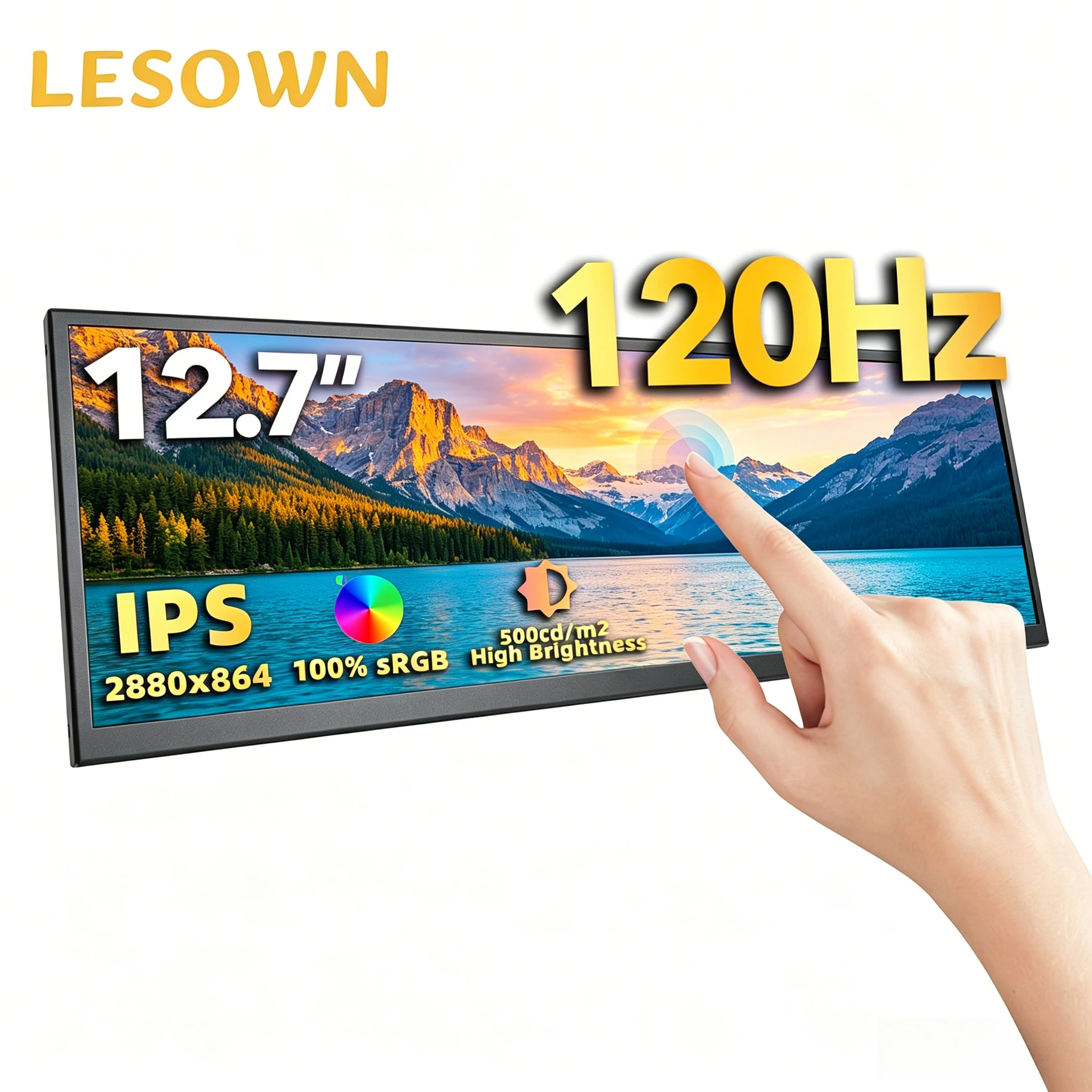

LESOWN 2.8K IPS Chassis Auxiliary Panel 12.7 Inch 2880x864 120Hz VESA Mount Hardware Screen with miniHDTV for PC Builder Rig