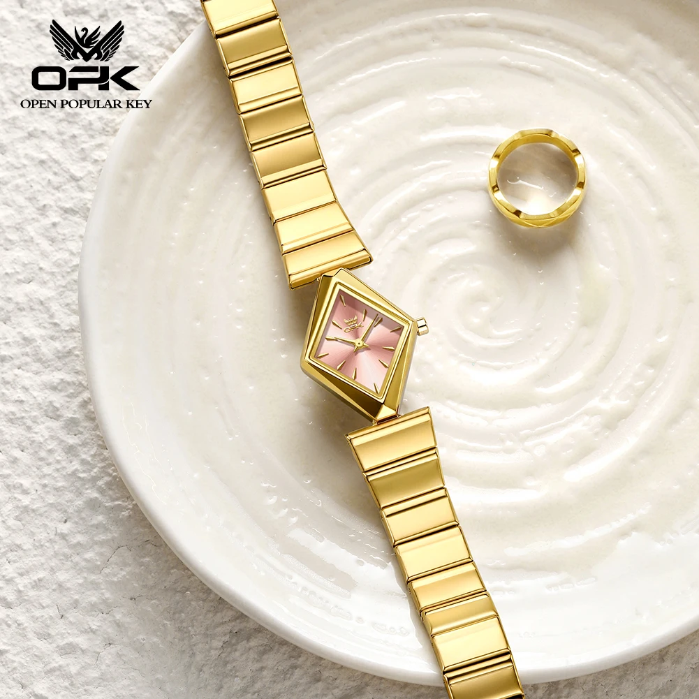 OPK 6082 Elegance Women Quartz Movement Watch Classic Sleek Diamond Dial 30m Waterproof Link Bracelet Luxury Watch For Women