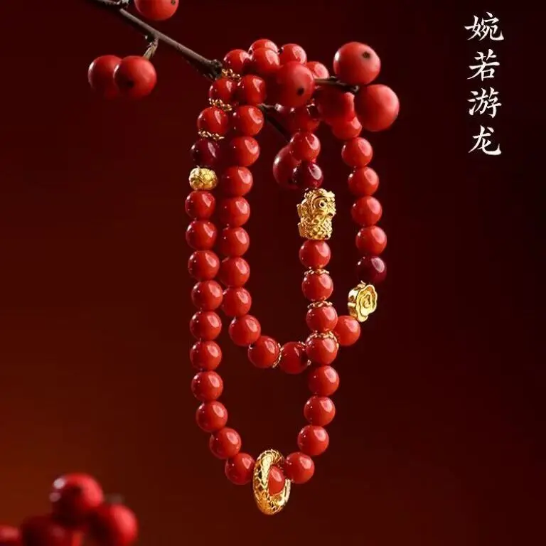 Premium Natural Southern Red Agate Cinnabar Double Strand Bracelet Lion Dance Zodiac Year Luck Turning Personalized Jewelry