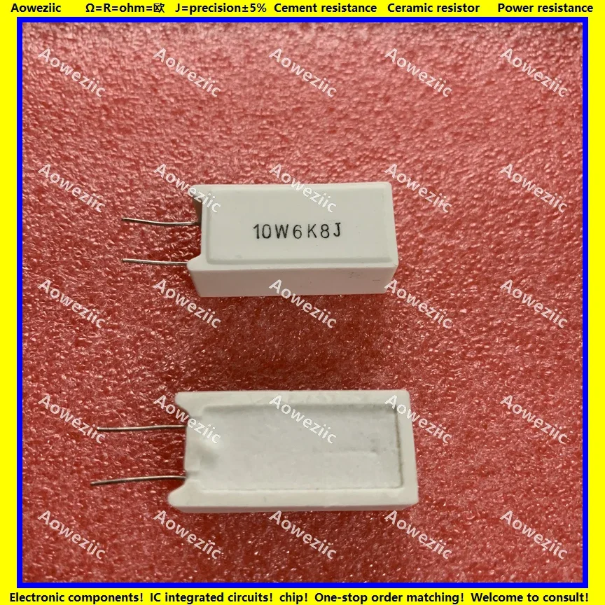 10 قطعة 10W6K8J RX27-5 العمودي الاسمنت المقاومة 10 واط 6.8 كيلو أوم 6.8KR 6.8KRJ 6800R السيراميك المقاومة الدقة 5% مقاومة الطاقة