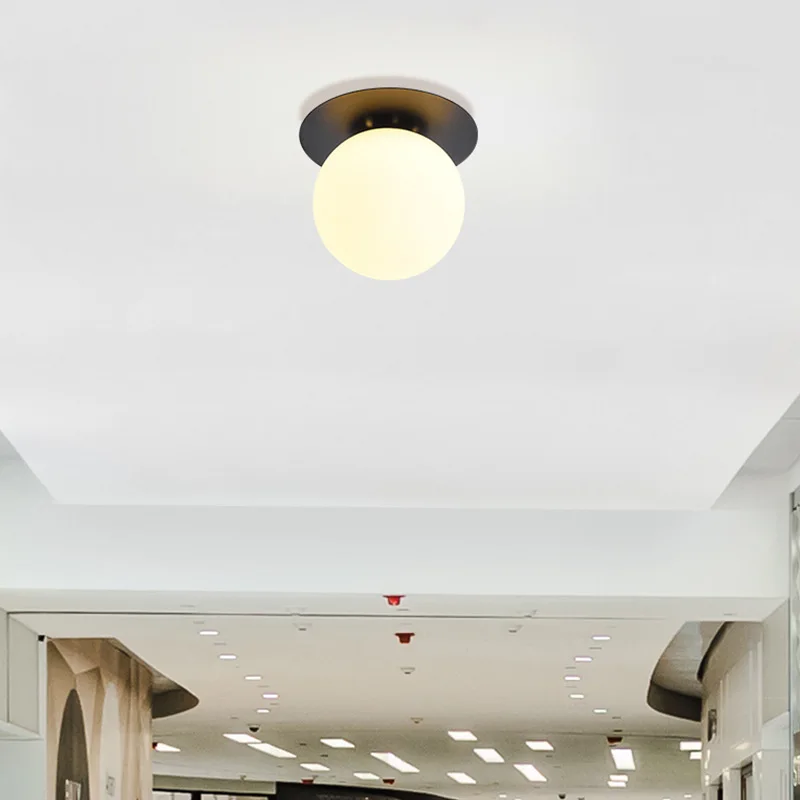 Nordic LED Ceiling Light Simple Bedroom Bedside Corridor Industrial Lighting Acrylic Ball Ceiling Lamp Gold Black Iron G9 Lamps
