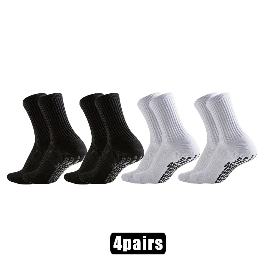 4 Pairs Men Women Non Slip Grip Socks Sport Football Basketball Anti Slip Towel Bottom Breathable Shockproof Athletic Socks