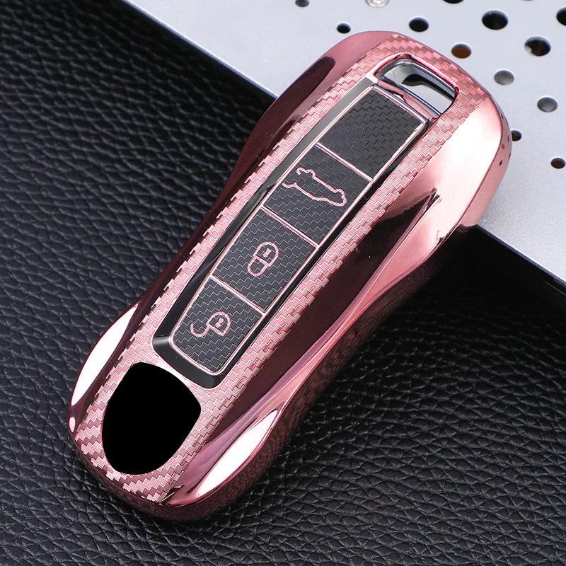 Für Porsche Panamera Cayenne 971 911 9YA Macan Boxste Carbon Fiber TPU Auto Schlüssel Fall Abdeckung Shell Auto Protector Zubehör