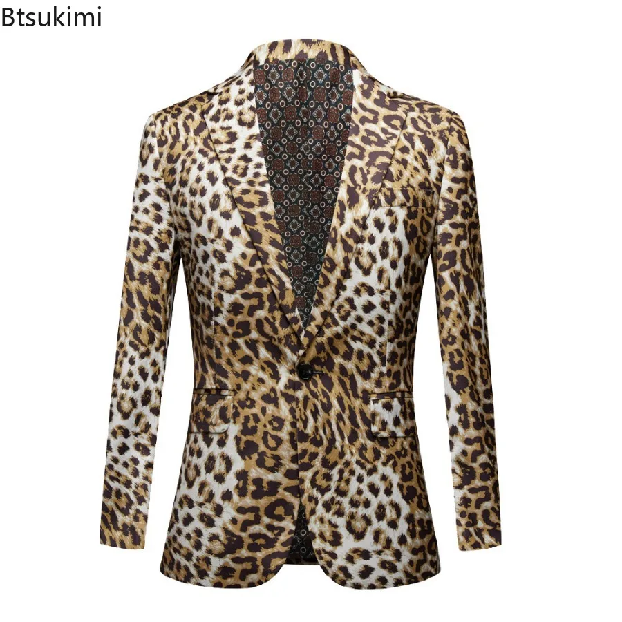 2024 New Leopard Print Suit Sets Men's Fashion Slim Fit  Singer Stage Costumes Two Pieces Nightclub Party Men Clothing Oversized