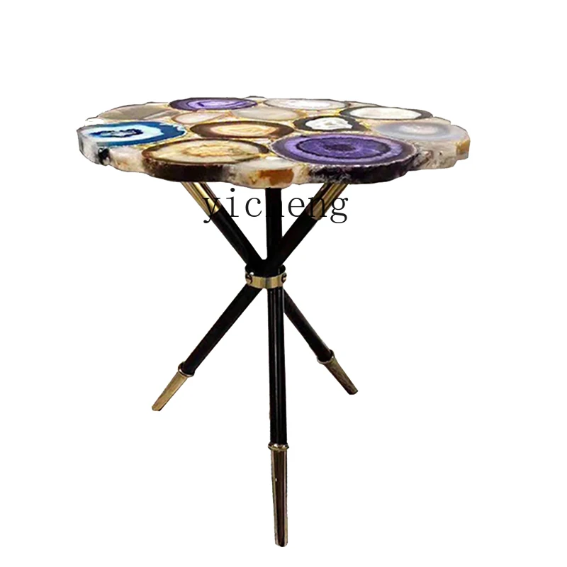 

Yy Light Luxury Natural Agate Negotiation Table and Chair Combination Special-Shaped Coffee Table Stainless Steel