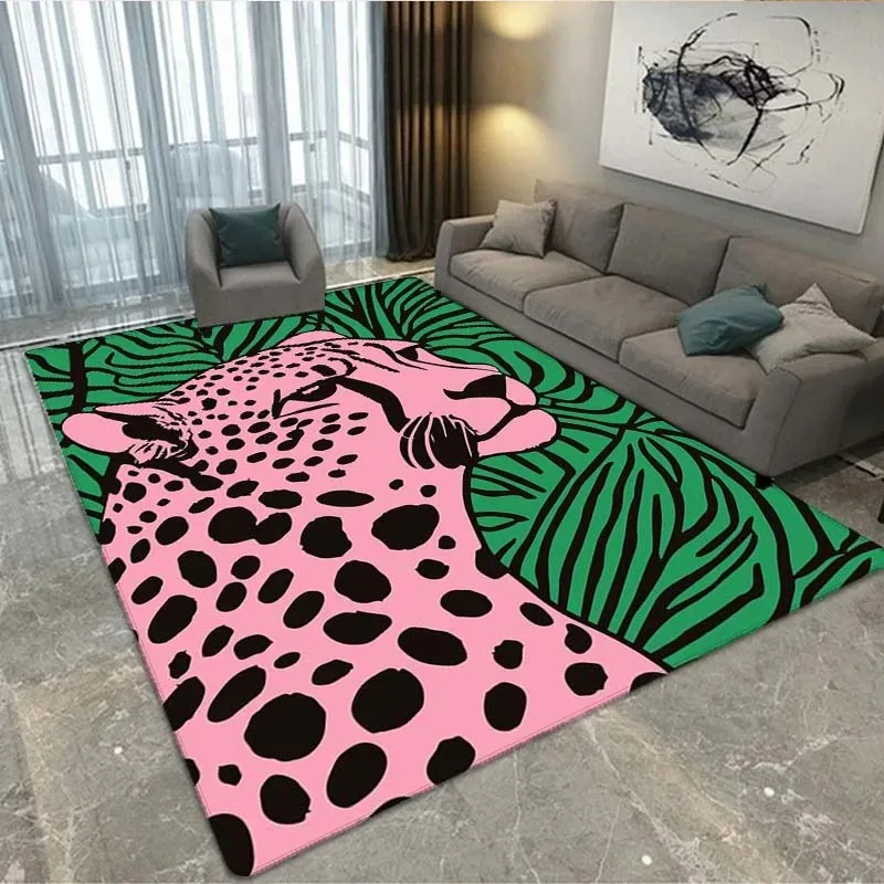 Pink Cheetah Pattern Bedroom Floor Mats Decorative Home Living Room Floor Mats