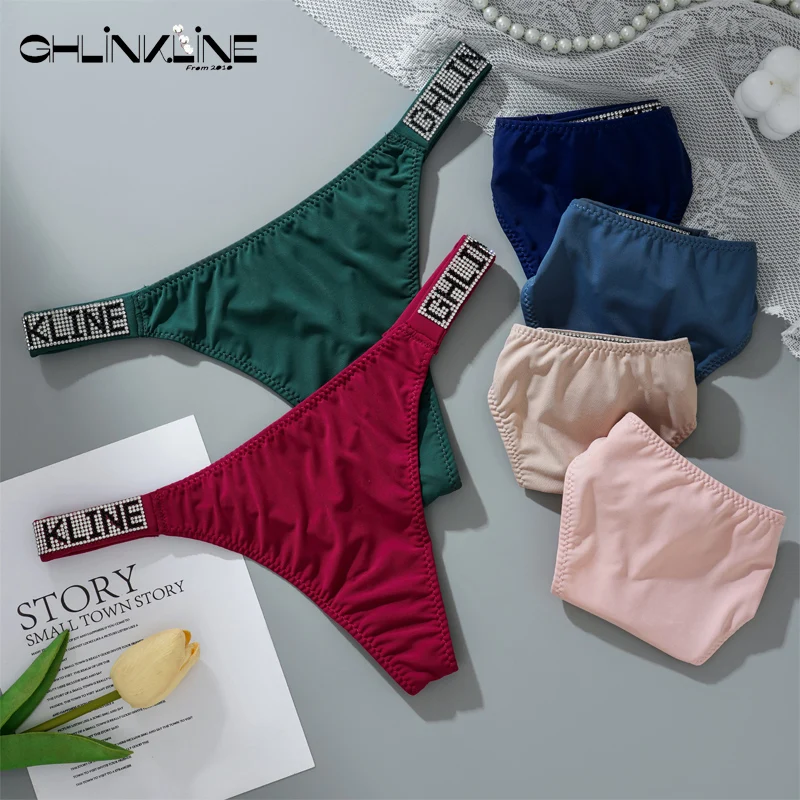 

Plus Size Low Waist Sexy Briefs Women's Comfortable Lingerie Underpants with Letter Diamond Design